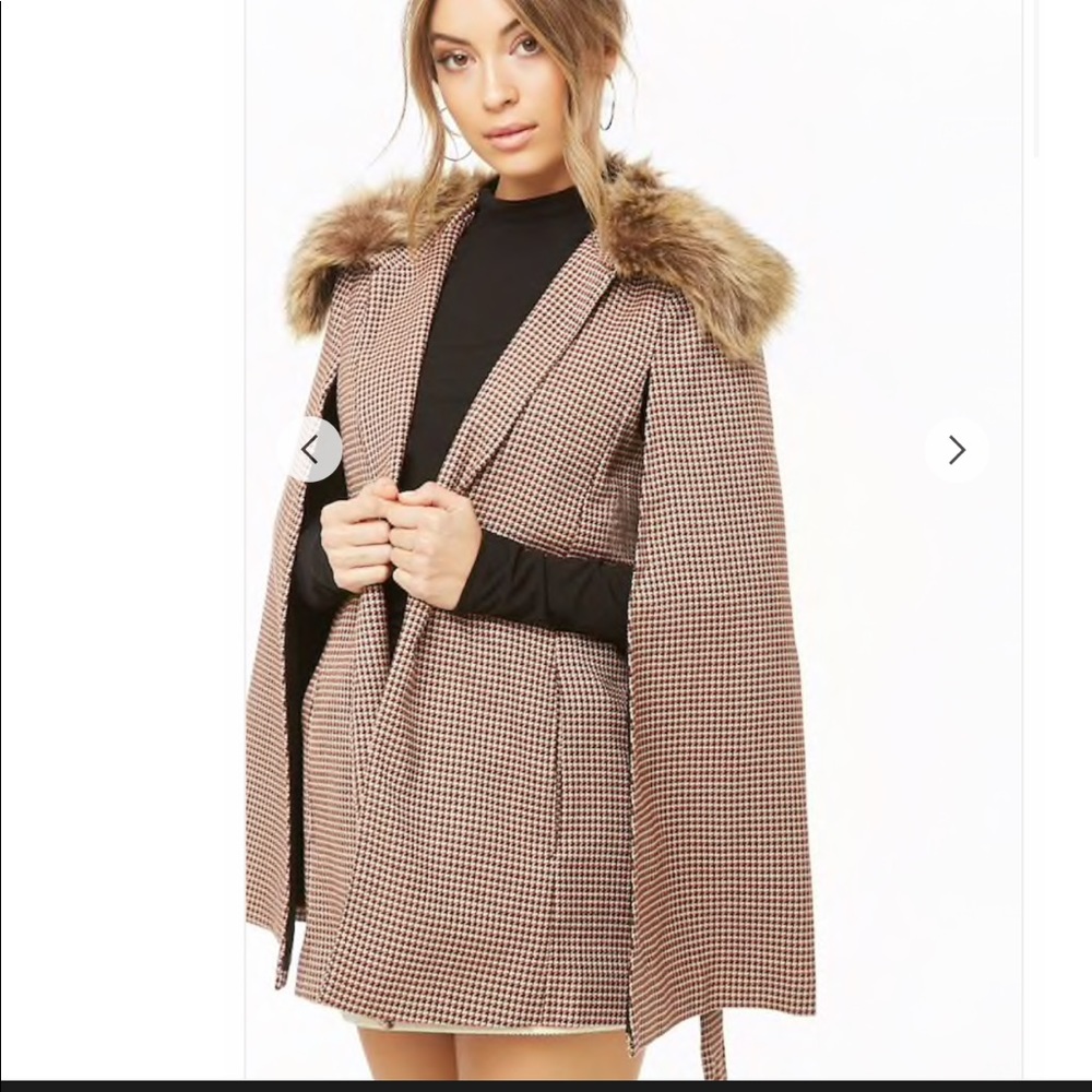 Cape jacket with removable fur trim